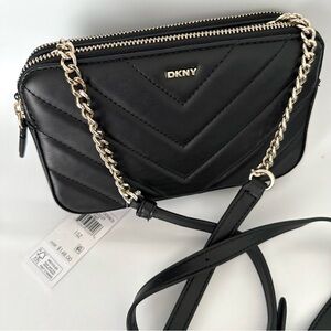 NEW DKNY VERONICA Double Zip Quilted Faux Leather Crossbody Bag